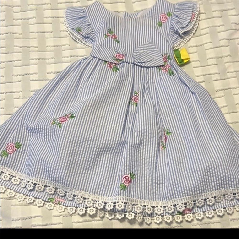 Rare Editions Blue and White Flutter Sleeve Sundress